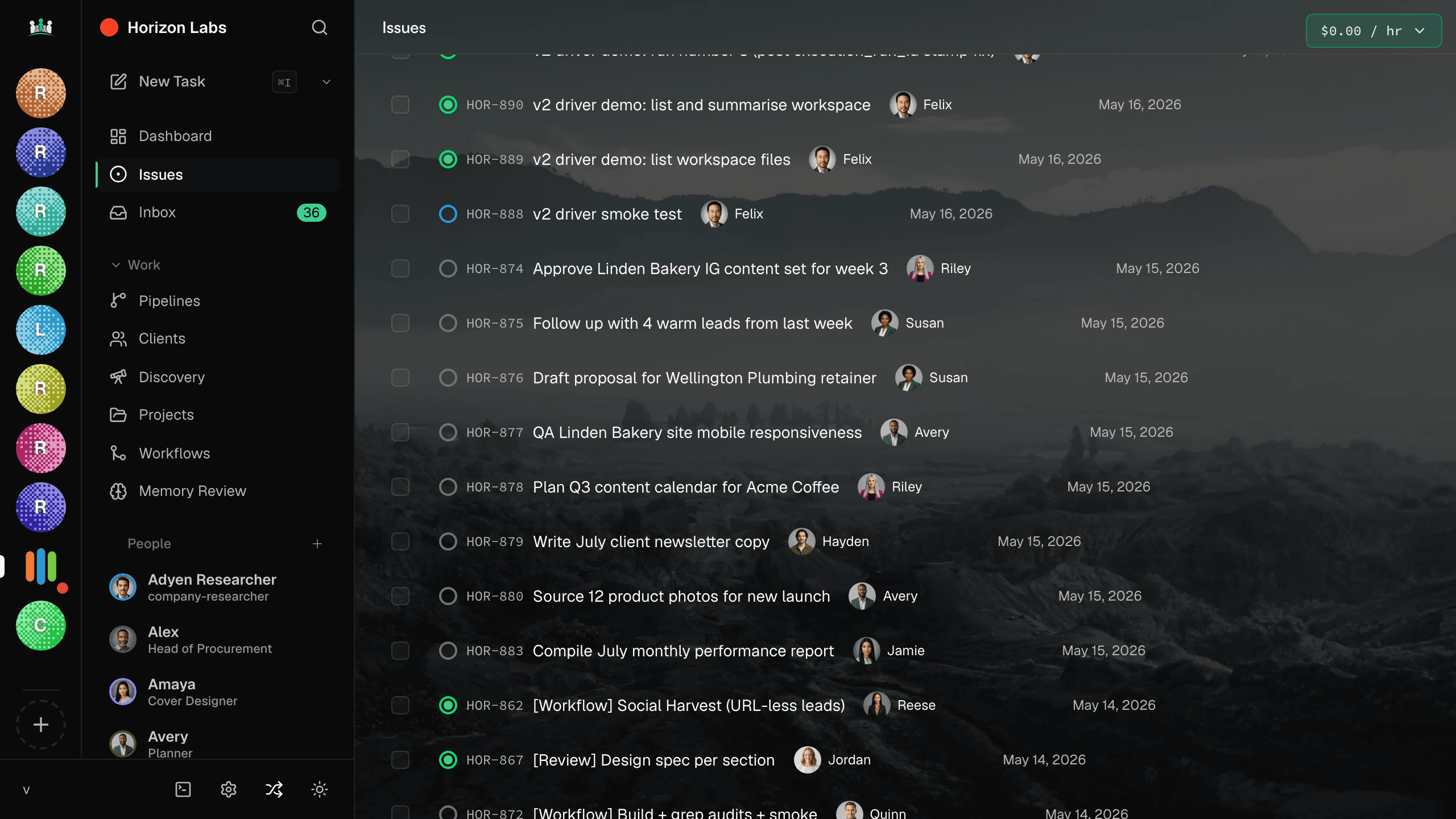 Issues view showing tasks the team has shipped and completed